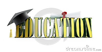 Text education and graduation cap Stock Photo