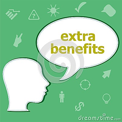 Text Extra Benefits on digital background. Business concept . Head with speech bubble Stock Photo