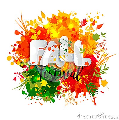 Text fall festival in paper style on multicolor background Vector Illustration