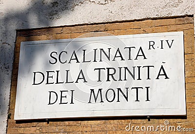 Text in the famous steps of TRINITA DEI MONTI in ROME Italy Stock Photo