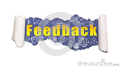 The text feedback behind torn white paper Stock Photo