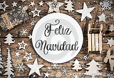 Text Feliz Navidad, Means Merry Christmas, Wood, Natural Christmas Decor Stock Photo