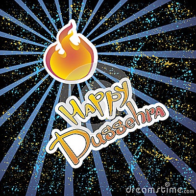 Text and fire. Postcard for holiday in India. Happy Dussehra Stock Photo