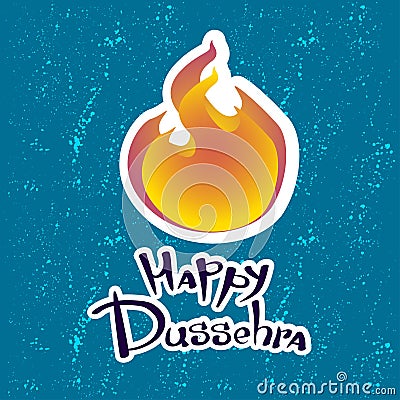 Text and fire. Postcard for holiday in India. Happy Dussehra Stock Photo