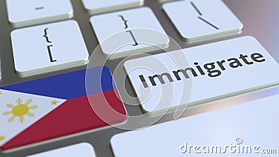 IMMIGRATE text and flag of Philippines on the buttons on the computer keyboard. Conceptual 3D rendering Stock Photo