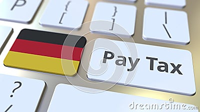 PAY TAX text and flag of Gemany on the buttons on the computer keyboard. Taxation related conceptual 3D rendering Stock Photo
