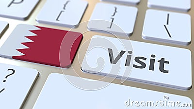 VISIT text and flag of Bahrain on the buttons on the computer keyboard. Conceptual 3D rendering Stock Photo