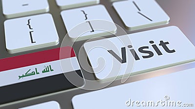 VISIT text and flag of Iraq on the buttons on the computer keyboard. Conceptual 3D rendering Stock Photo
