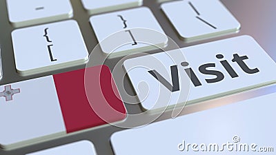 VISIT text and flag of Malta on the buttons on the computer keyboard. Conceptual 3D rendering Stock Photo
