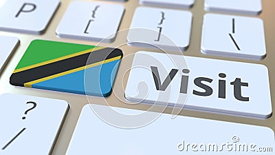 VISIT text and flag of Tanzania on the buttons on the computer keyboard. Conceptual 3D rendering Stock Photo