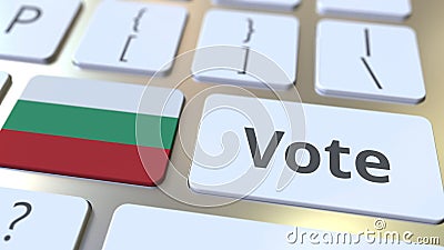 VOTE text and flag of Bulgaria on the buttons on the computer keyboard. Election related conceptual 3D rendering Stock Photo