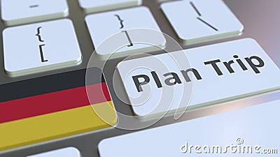 PLAN TRIP text and flag of Gemany on the computer keyboard, travel related 3D rendering Stock Photo