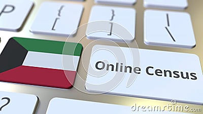 Online Census text and flag of Kuwait on the keyboard. Conceptual 3D rendering Stock Photo