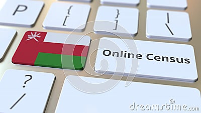 Online Census text and flag of Oman on the keyboard. Conceptual 3D rendering Stock Photo