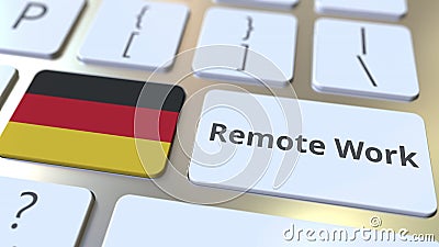 Remote Work text and flag of Gemany on the computer keyboard. Telecommuting or telework related conceptual 3D rendering Stock Photo
