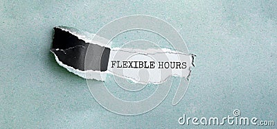 The text FLEXIBLE HOURS appearing behind torn brown paper Stock Photo