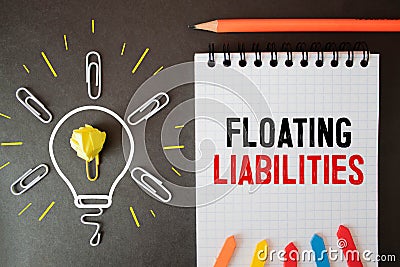 text Floating Liabilities on white paper, headache from debt problem Stock Photo