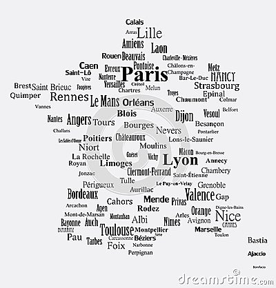 Text graphic France map Vector Illustration