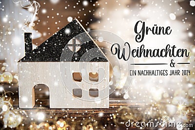Text Gruene Weihnachten, Means Green Christmas, House, Christmas Background Stock Photo