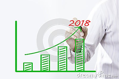 2018 text with hand of young businessman Stock Photo