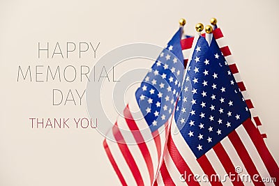 Text happy memorial day and american flags Stock Photo