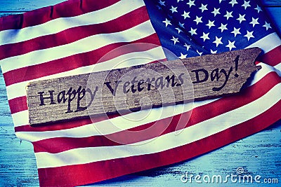 Text happy veterans day and the flag of the US Stock Photo