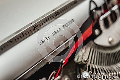 Text Hello dear friend on retro typewriter Stock Photo