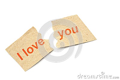 text i love you on torn note page Stock Photo