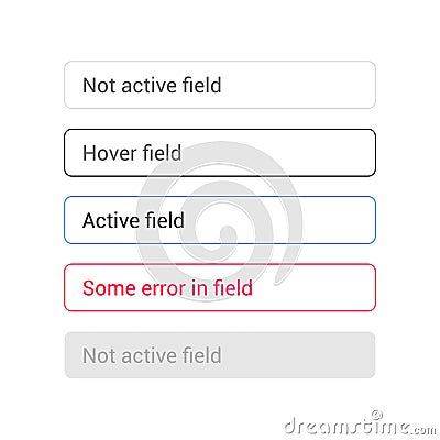 Text input vetor set. States of text fields Vector Illustration