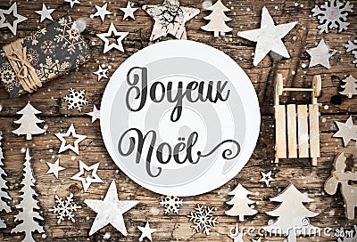 Text Joyeux Noel, Means Merry Christmas, Wood, Natural Christmas Decor Stock Photo