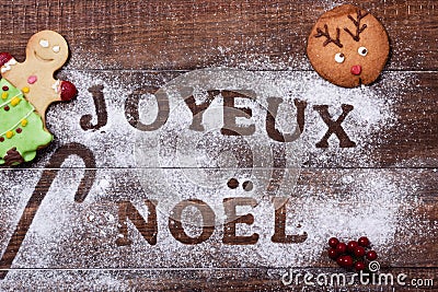 Text joyeux noel, merry christmas in french Stock Photo