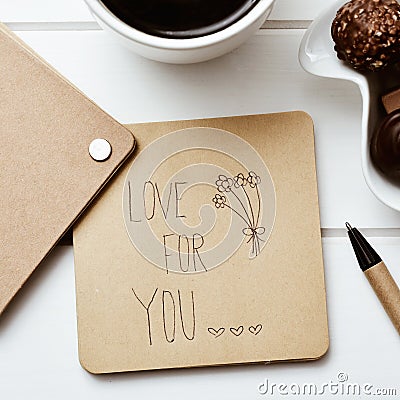 Text love for you in a note Stock Photo