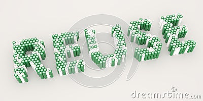REUSE text made with many batteries. Electrical technologies related 3d rendering Stock Photo