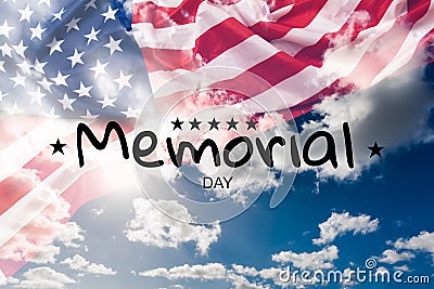 Text Memorial Day and Honor on flowing American flag background. Concept of Memorial day or Veteran's day in America. Stock Photo