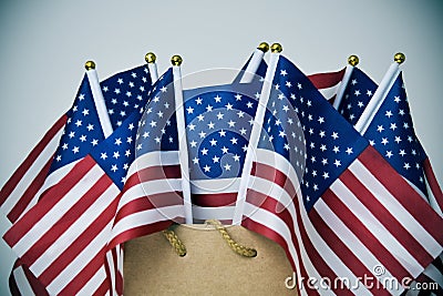 Text memorial day sale and american flags Stock Photo