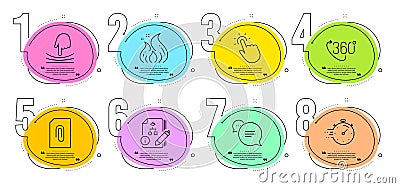 Text message, Attachment and Timer icons set. Elastic, 360 degree and Algorithm signs. Vector Vector Illustration