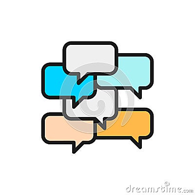 Text message boxes, speech bubbles, chat, message flat color line icon. Vector Illustration