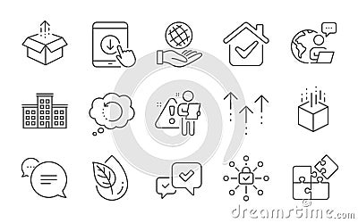 Text message, Company and Organic product icons set. Recovery data, Puzzle and Augmented reality signs. Vector Vector Illustration