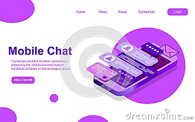 Text message isometric, mobile chat dialog, messenger concept, mobile phone keyboard, chatbot, support online, feedback Vector Illustration