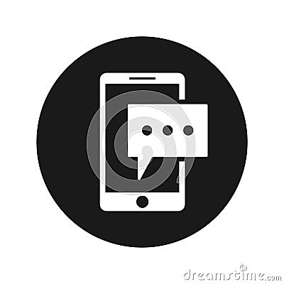 Text message phone icon flat black round button vector illustration Vector Illustration