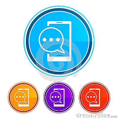 Text message phone icon flat design round buttons set illustration design Vector Illustration