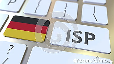 ISP or Internet Service Provider text and flag of Gemany on the computer keyboard. National web access service related Stock Photo