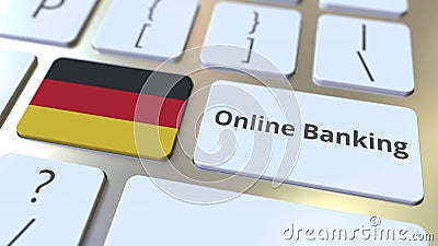 Online Banking text and flag of Gemany on the keyboard. Internet finance related conceptual 3D rendering Stock Photo