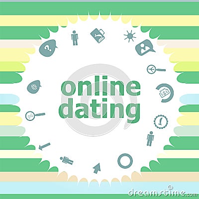 Text Online dating. Events concept . Infographics icon set. Icons of maths, graphs, mail and so on Stock Photo