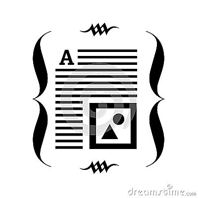 Text paragraph with layout and image. Openwork retro design. Document detailed simple style logo icon vector illustration isolated Vector Illustration