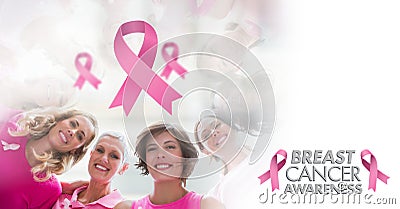 Text and Pink ribbons with breast cancer awareness women Stock Photo