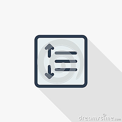 Text position edit, alignment, interval thin line flat color icon. Linear vector symbol. Colorful long shadow design. Vector Illustration