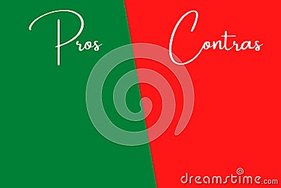 Text Pros and cons written in Spanish on a green and red background. Simple concept for comparison between advantages and Stock Photo