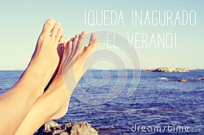 Text queda inaugurado el verano, the summer is inaugurated in Sp Stock Photo