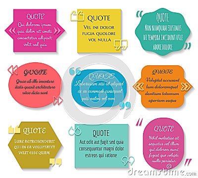 Text quotes box set. Vector texting quote sentence colored elements Vector Illustration